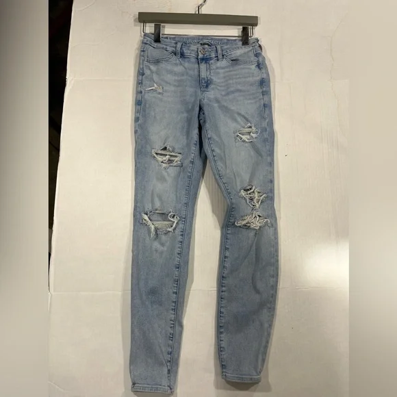 AMERICAN EAGLE DISTRESSED HIGH RISE JEGGIN 8 LONG - Picture 5 of 16